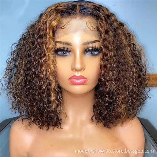 13x4 Honey Blonde Ombre Mixed Color Highlight 150% T Lace Front Human Hair BOB Wigs Remy Brazilian Virgin Human Hair Wigs T4/27